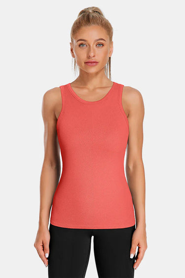 Coral High Neck Full Back Seamless Tight Fit Ribbed